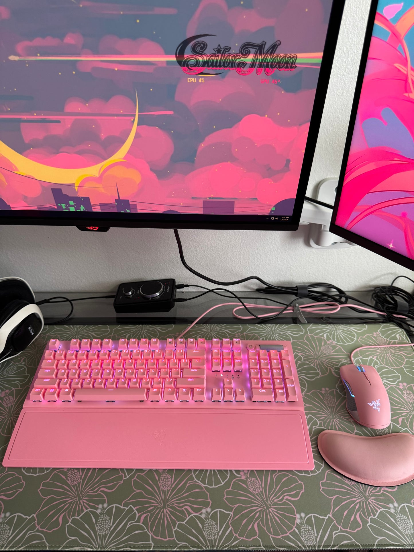 XL Desk Mat Sage Green and Pink Botanical