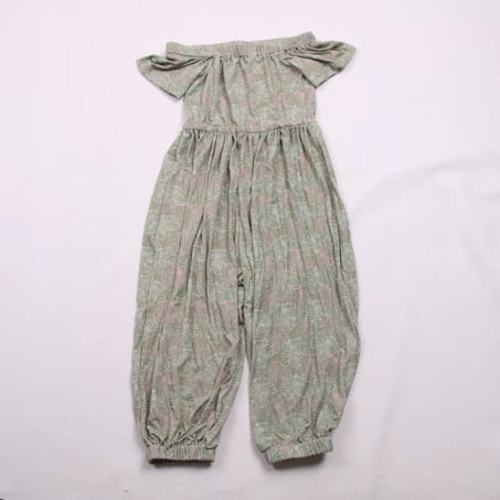 Kids Romper Pink and Green Hibiscus