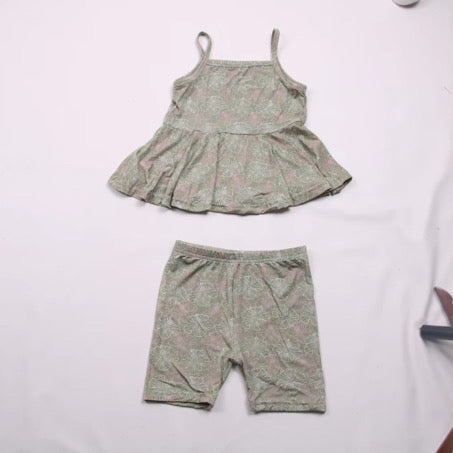 2 Piece Girly Pop Set Pink and Green Hibiscus
