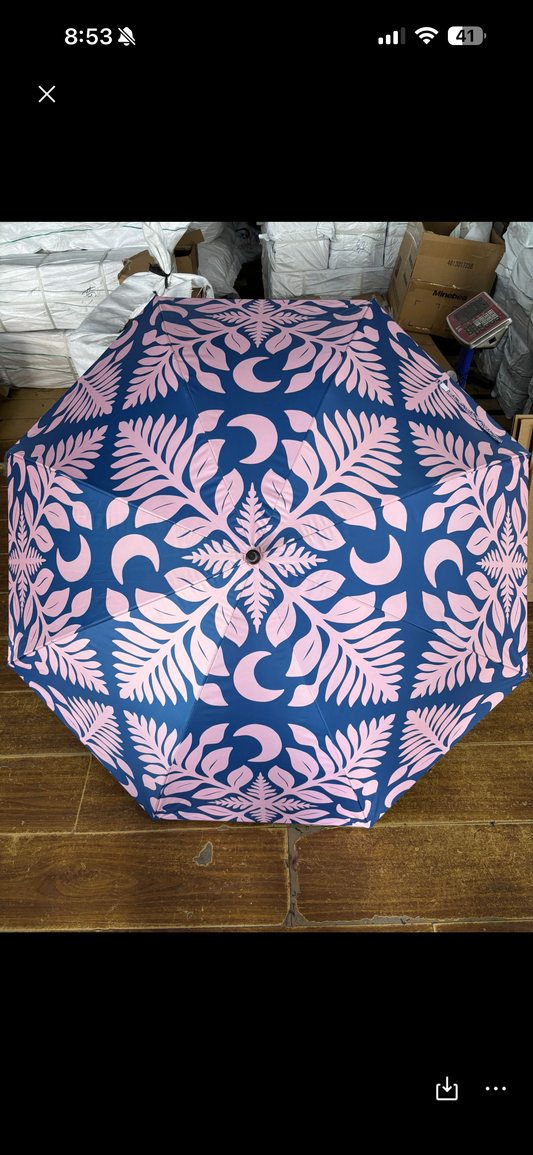 Pink and Blue Fern Quilt golf umbrella